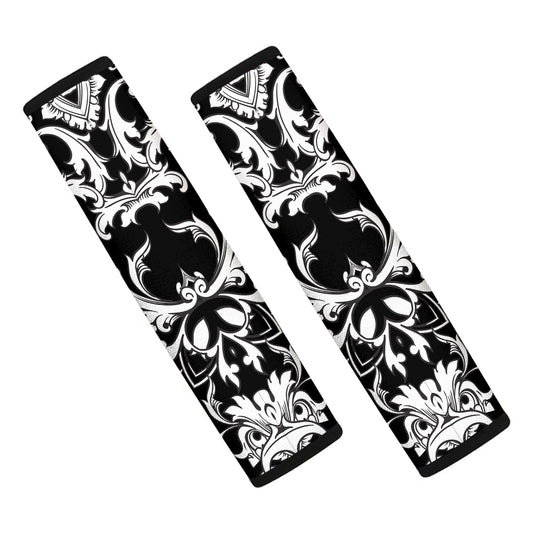 Black And White Damask Pattern Print Car Seat Belt Covers