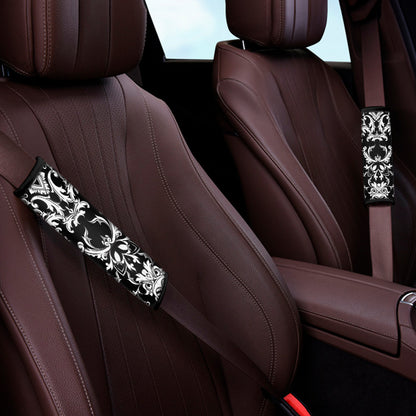 Black And White Damask Pattern Print Car Seat Belt Covers