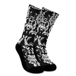 Black And White Damask Pattern Print Crew Socks