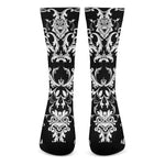 Black And White Damask Pattern Print Crew Socks