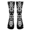 Black And White Damask Pattern Print Crew Socks