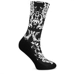 Black And White Damask Pattern Print Crew Socks