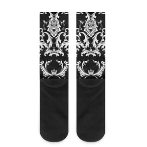 Black And White Damask Pattern Print Crew Socks