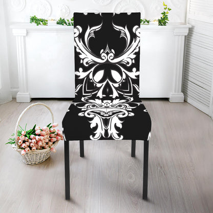 Black And White Damask Pattern Print Dining Chair Slipcover