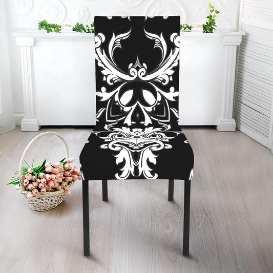 Black And White Damask Pattern Print Dining Chair Slipcover