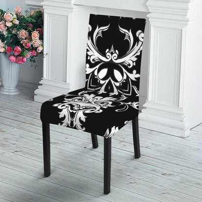 Black And White Damask Pattern Print Dining Chair Slipcover