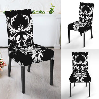 Black And White Damask Pattern Print Dining Chair Slipcover