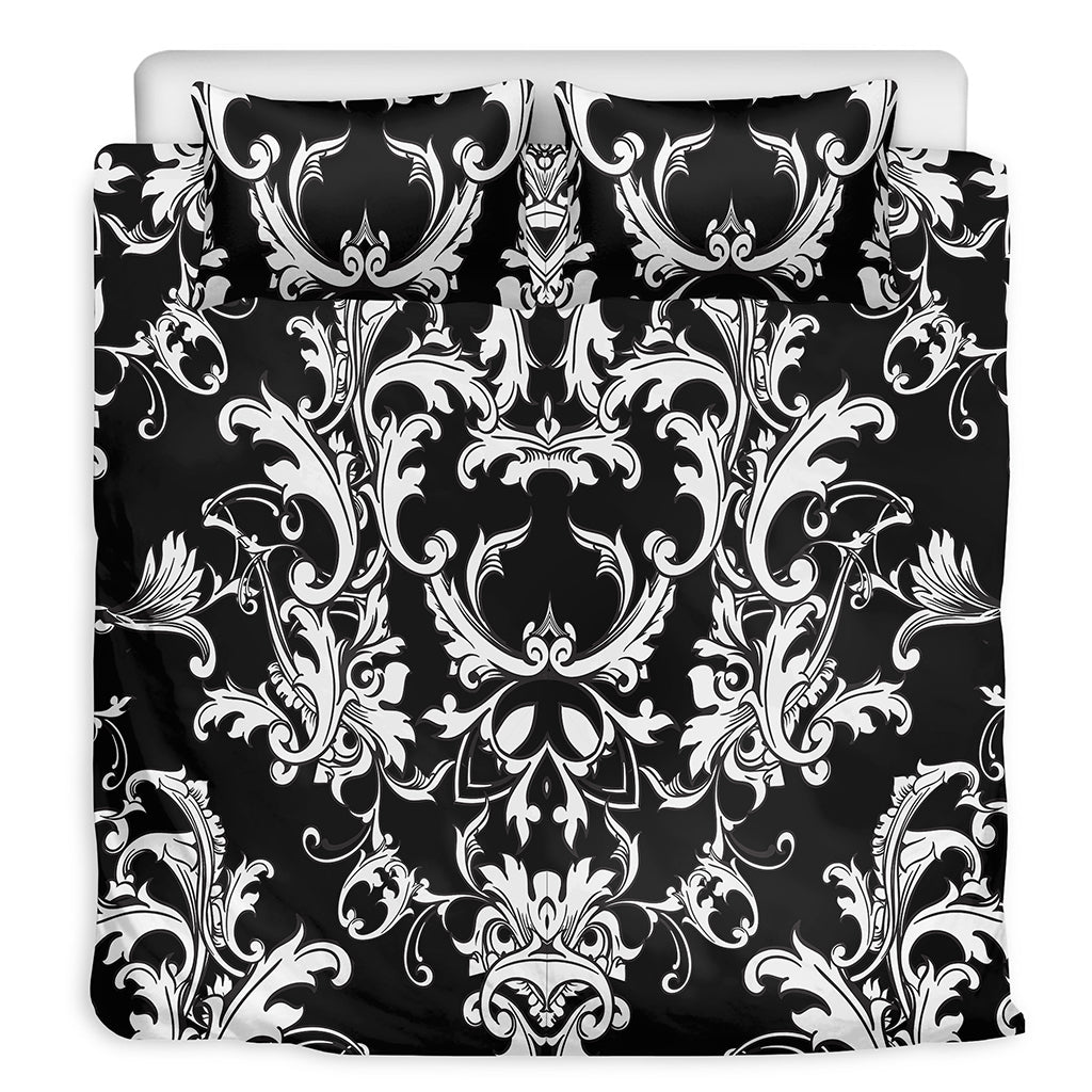Black And White Damask Pattern Print Duvet Cover Bedding Set