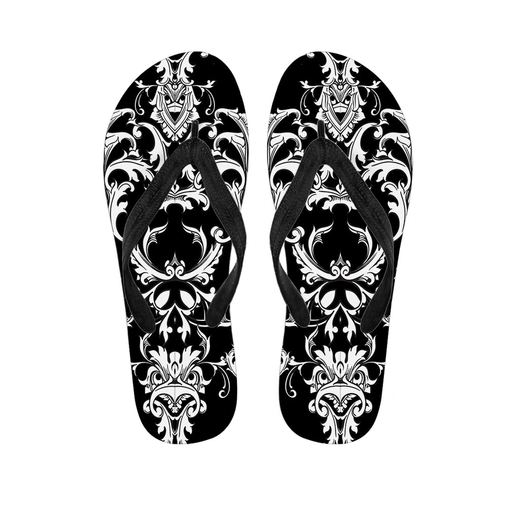 Black And White Damask Pattern Print Flip Flops