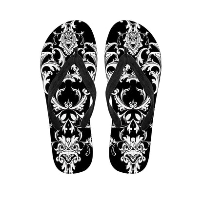 Black And White Damask Pattern Print Flip Flops