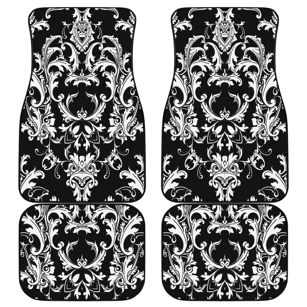 Black And White Damask Pattern Print Front and Back Car Floor Mats