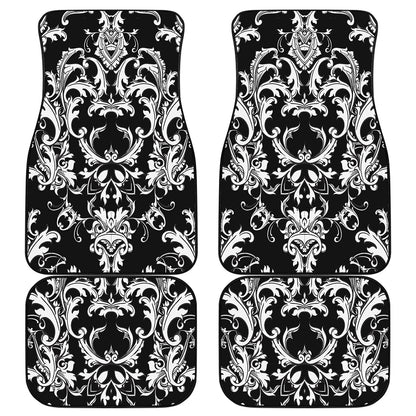 Black And White Damask Pattern Print Front and Back Car Floor Mats