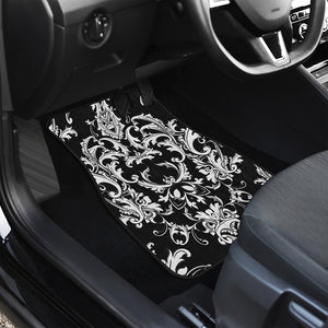 Black And White Damask Pattern Print Front Car Floor Mats