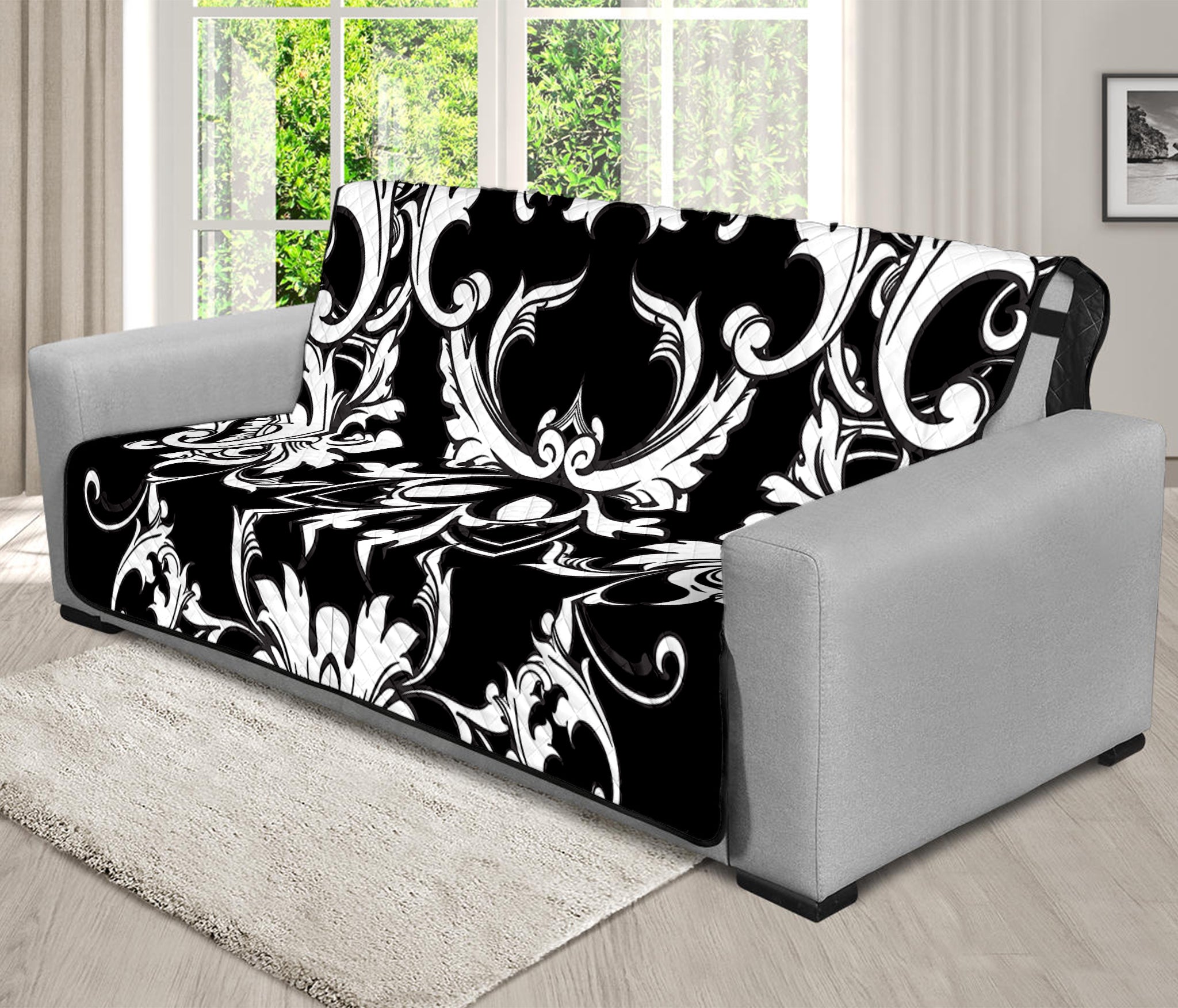 Black And White Damask Pattern Print Futon Protector