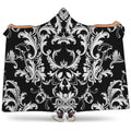 Black And White Damask Pattern Print Hooded Blanket