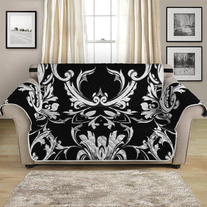 Black And White Damask Pattern Print Loveseat Protector