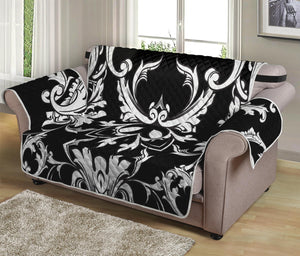 Black And White Damask Pattern Print Loveseat Protector