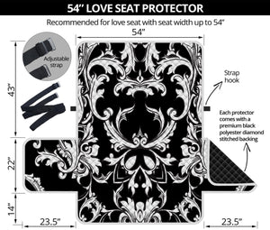 Black And White Damask Pattern Print Loveseat Protector