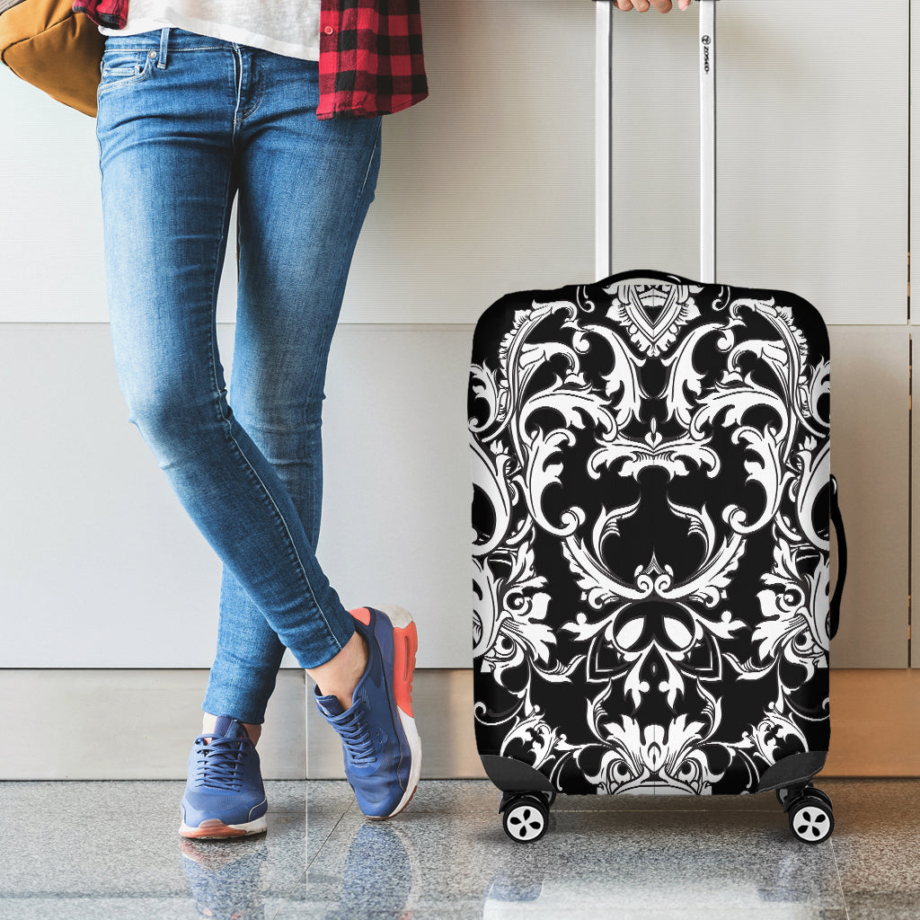 Black And White Damask Pattern Print Luggage Cover