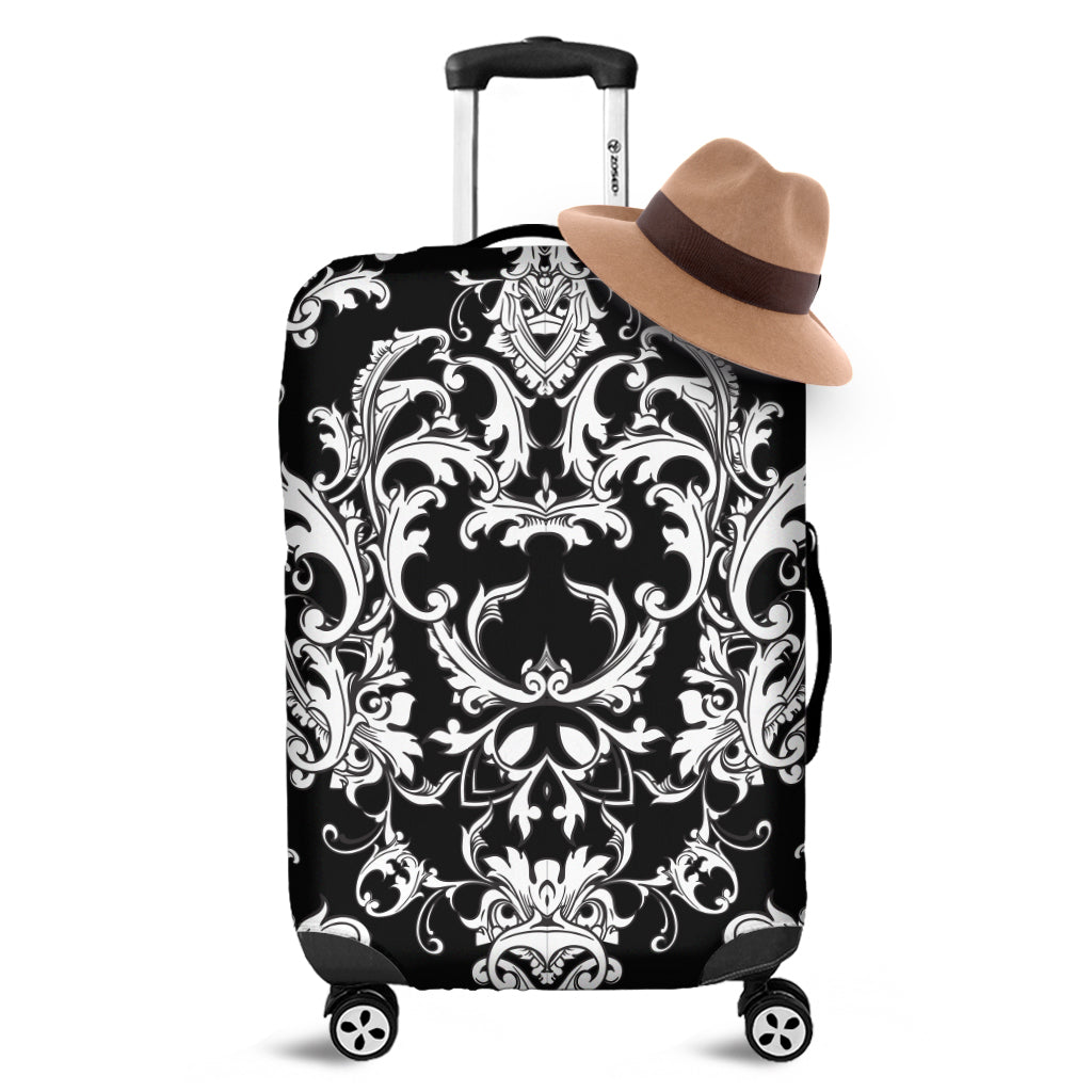 Black And White Damask Pattern Print Luggage Cover