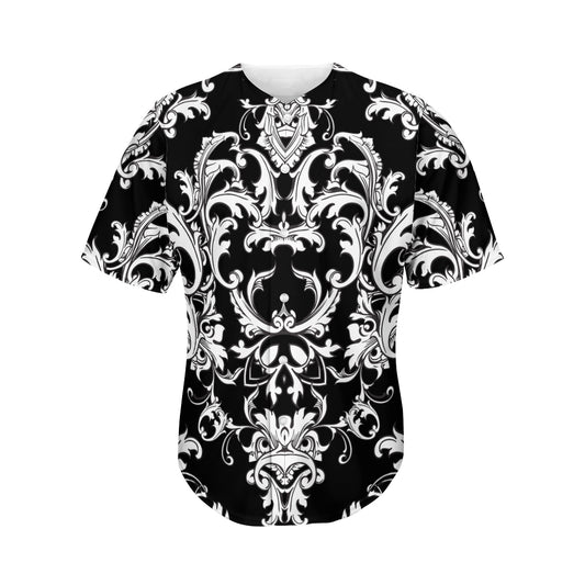 Black And White Damask Pattern Print Men's Baseball Jersey