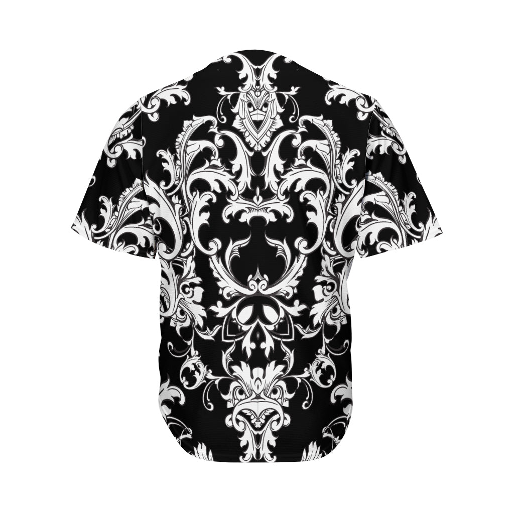 Black And White Damask Pattern Print Men's Baseball Jersey
