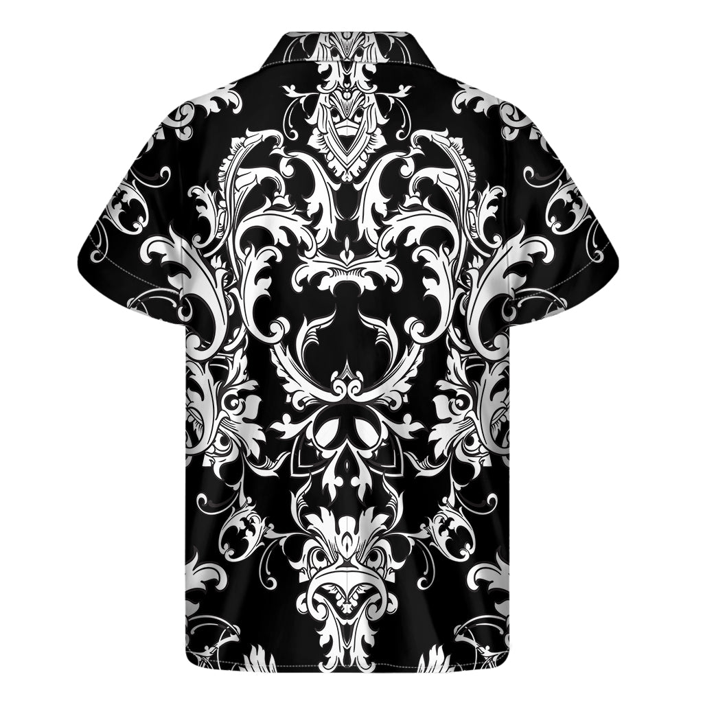 Black And White Damask Pattern Print Men's Short Sleeve Shirt