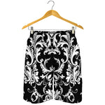 Black And White Damask Pattern Print Men's Shorts