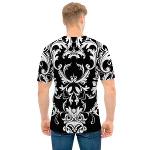 Black And White Damask Pattern Print Men's T-Shirt