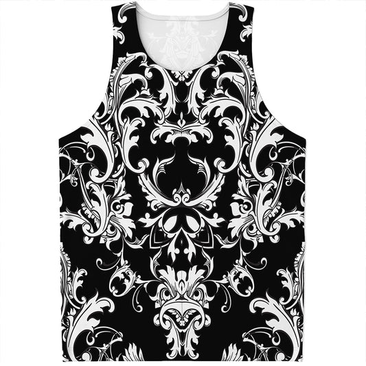 Black And White Damask Pattern Print Men's Tank Top
