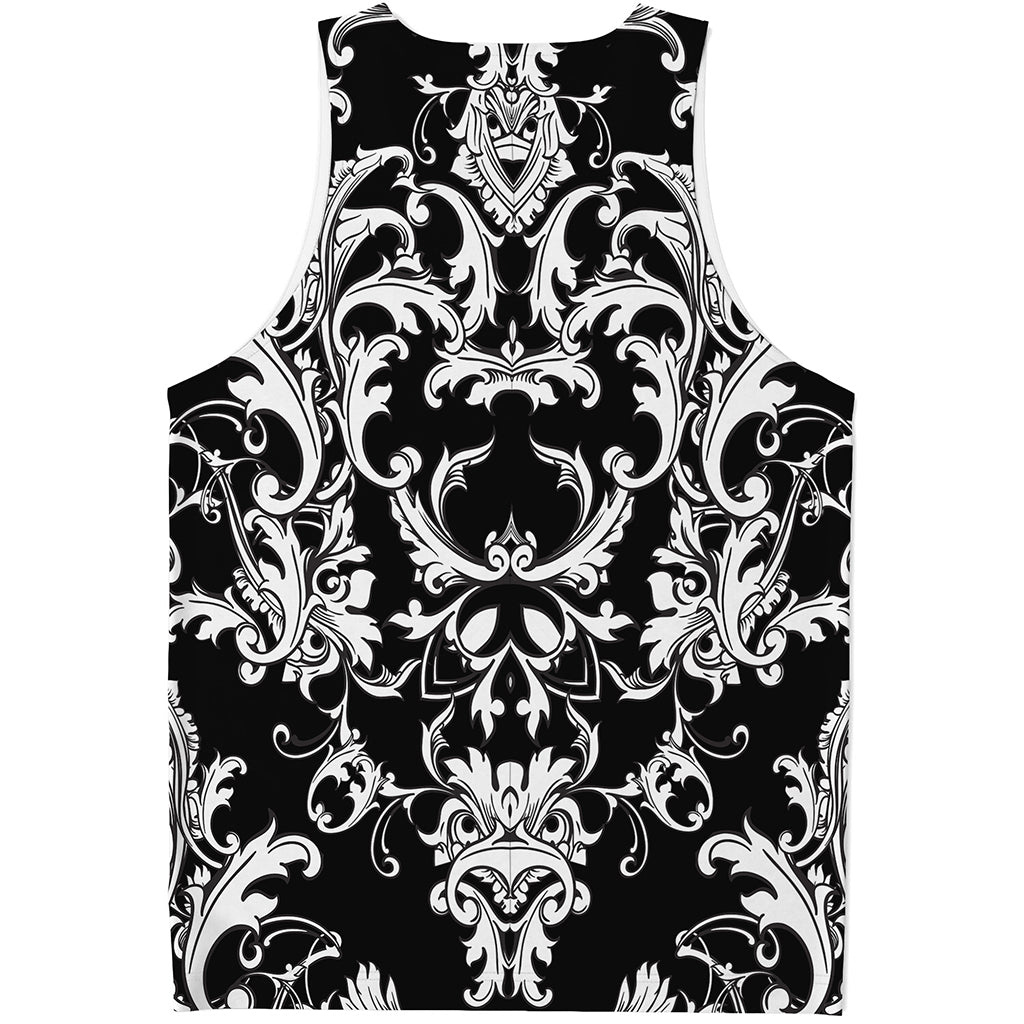 Black And White Damask Pattern Print Men's Tank Top