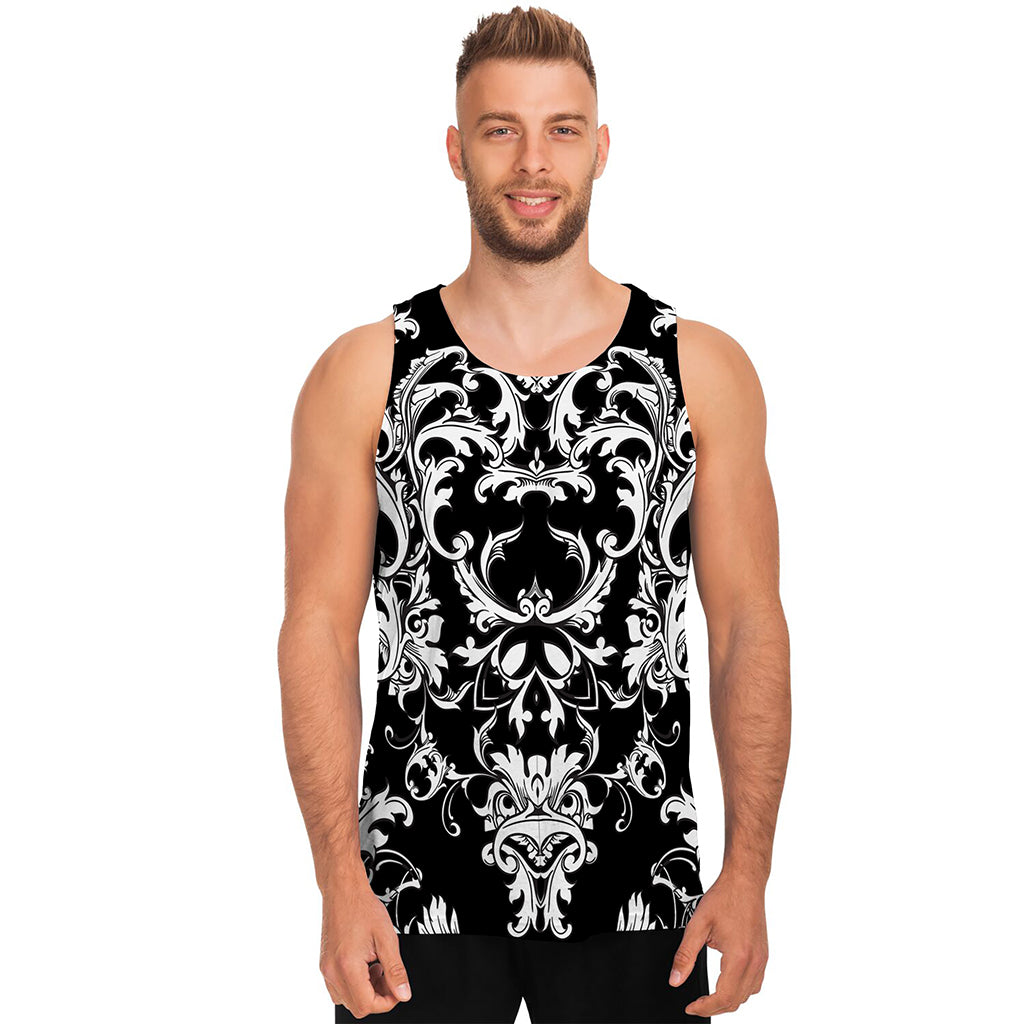 Black And White Damask Pattern Print Men's Tank Top