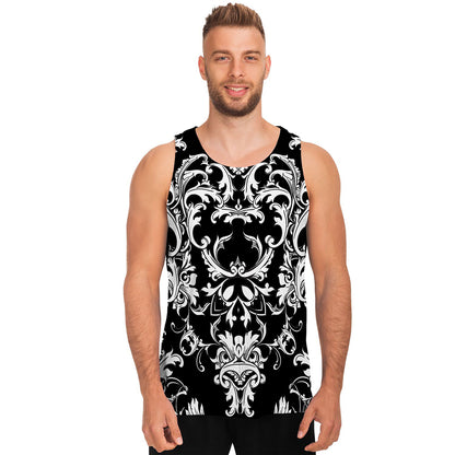 Black And White Damask Pattern Print Men's Tank Top