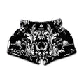 Black And White Damask Pattern Print Muay Thai Boxing Shorts