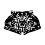 Black And White Damask Pattern Print Muay Thai Boxing Shorts