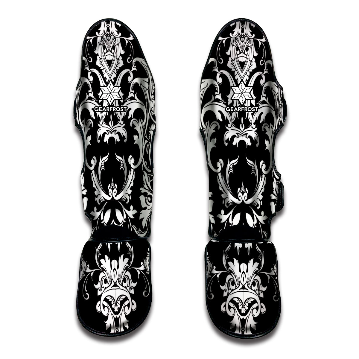 Black And White Damask Pattern Print Muay Thai Shin Guard