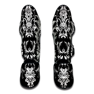 Black And White Damask Pattern Print Muay Thai Shin Guard