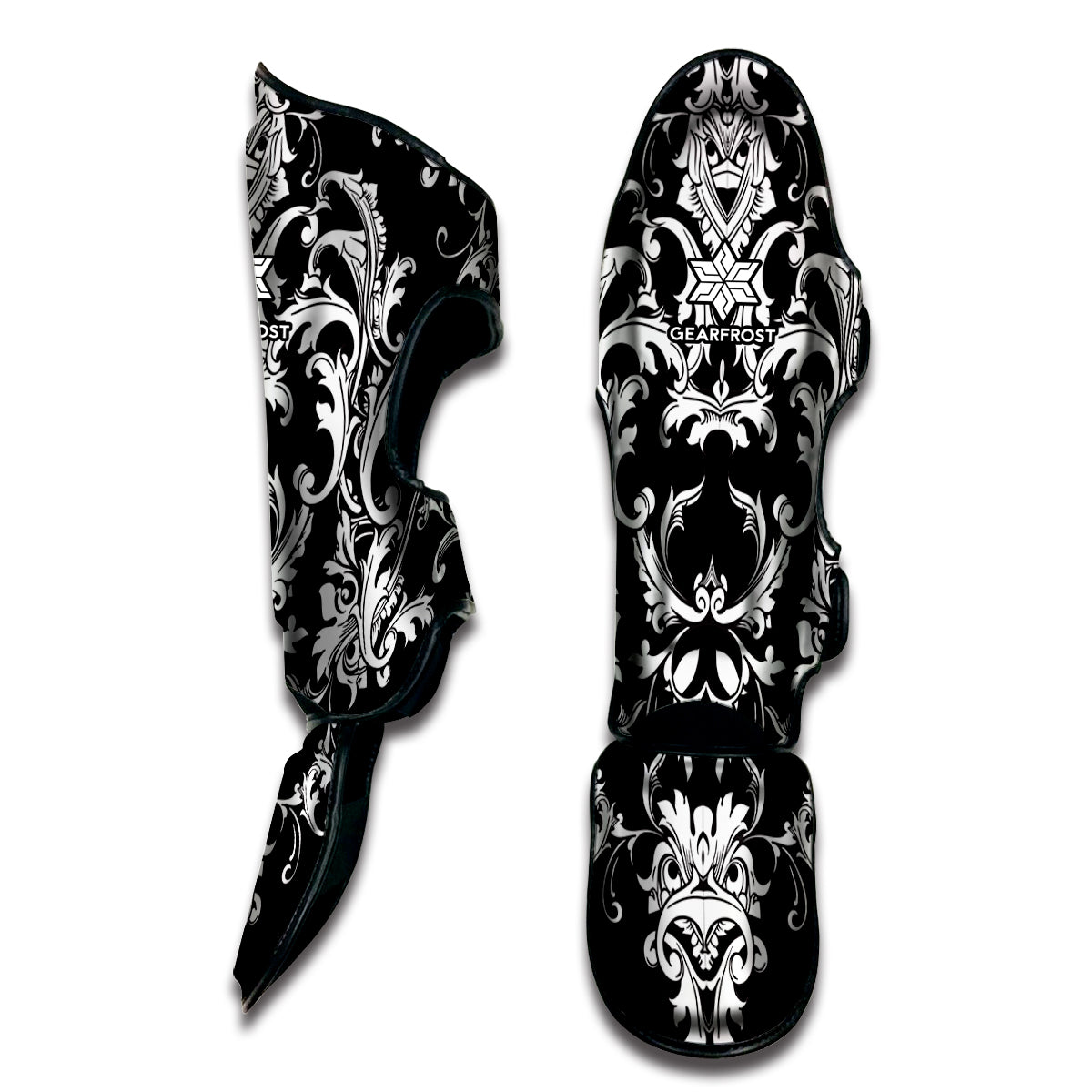 Black And White Damask Pattern Print Muay Thai Shin Guard