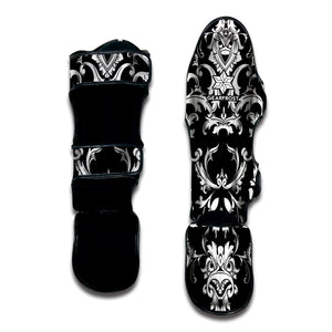 Black And White Damask Pattern Print Muay Thai Shin Guard