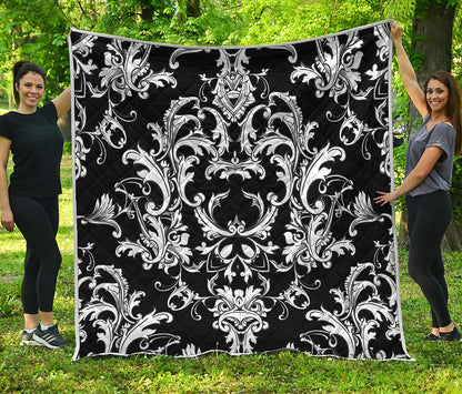 Black And White Damask Pattern Print Quilt