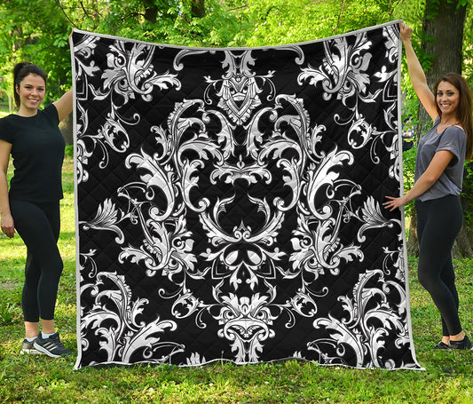 Black And White Damask Pattern Print Quilt