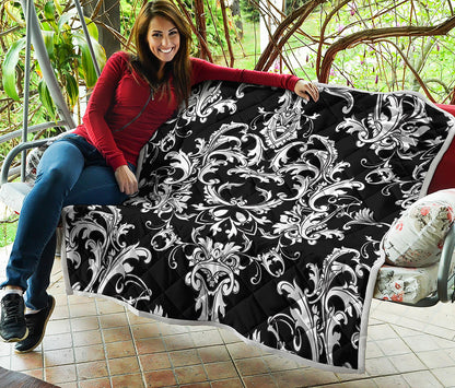 Black And White Damask Pattern Print Quilt
