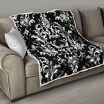 Black And White Damask Pattern Print Quilt
