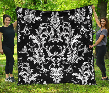 Black And White Damask Pattern Print Quilt