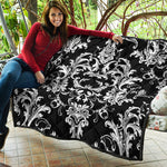 Black And White Damask Pattern Print Quilt