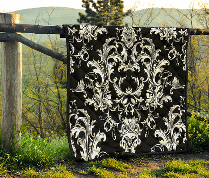 Black And White Damask Pattern Print Quilt