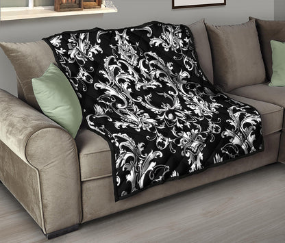 Black And White Damask Pattern Print Quilt