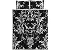Black And White Damask Pattern Print Quilt Bed Set