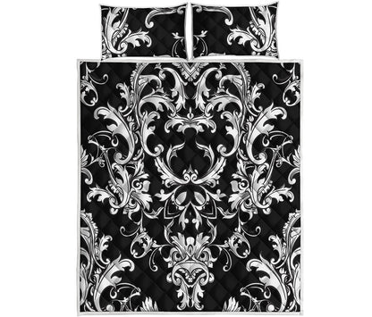 Black And White Damask Pattern Print Quilt Bed Set