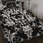 Black And White Damask Pattern Print Quilt Bed Set